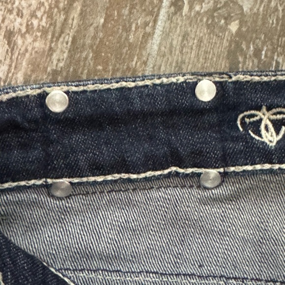 Live Hard Play Hard Design Silver Rhinestone Bootcut Mid-Rise Jeans Sz 30 L 36 - Picture 8 of 13